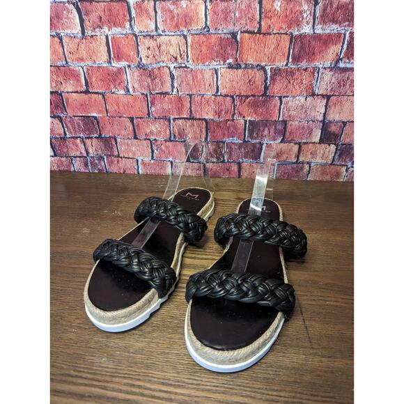 Marc Fisher Jaimee Black Leather Braided Espadrilles Slides Sandals size 8.5 - Picture 2 of 3
